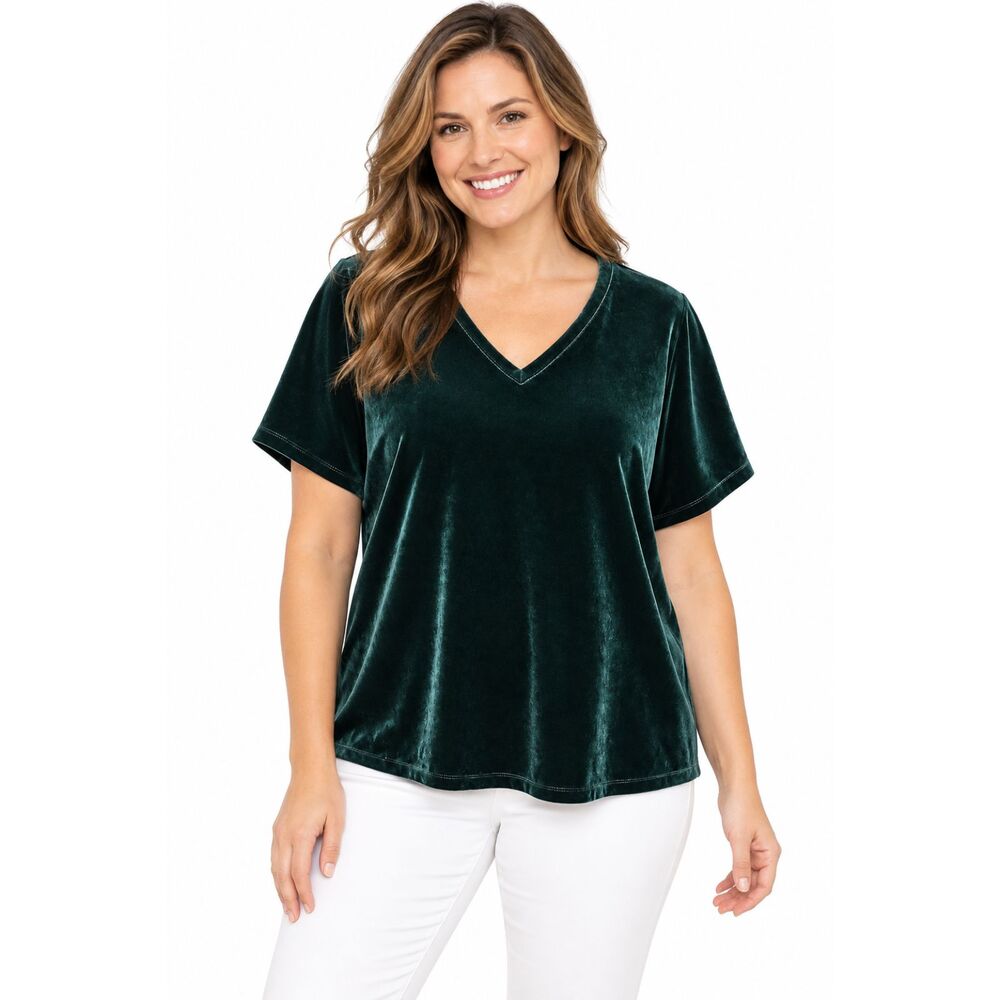 LOFT Teal Velour V-Neck Short Sleeve Top Large NWT